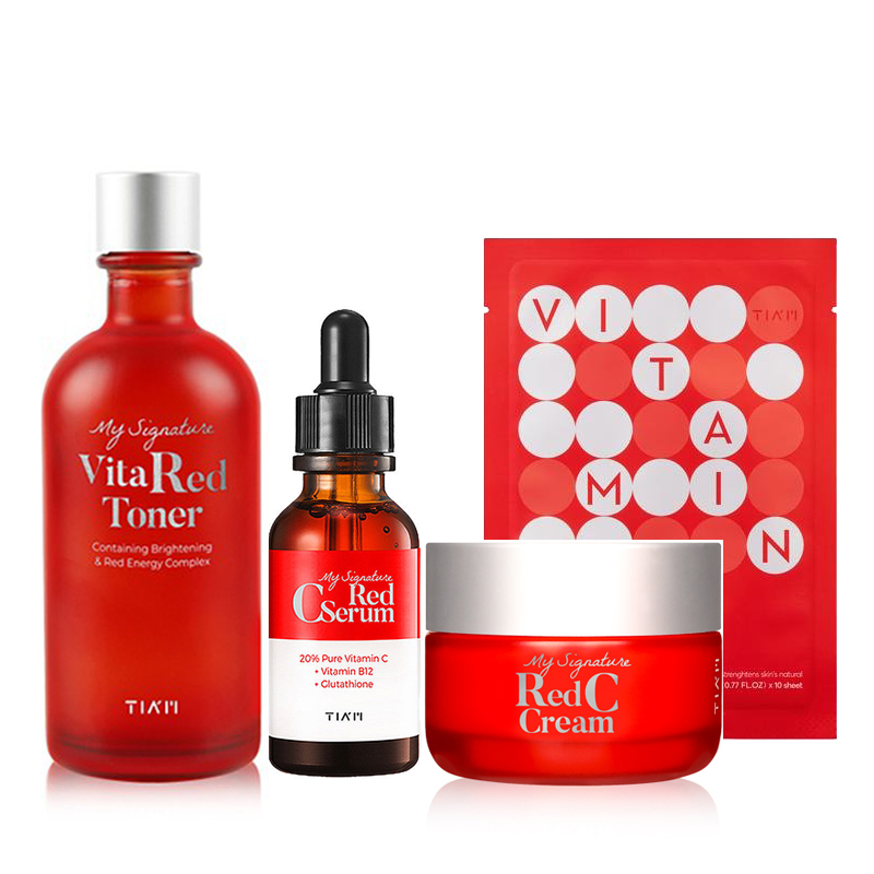 Bộ sản phẩm dưỡng trắng da, làm mờ thâm Tiam My Signature Red C (Toner + Serum + Cream) + Tặng 1 Mặt Nạ Vitamin C Dưỡng Trắng Da Tiam My Signature Vita Red Mask 23ml