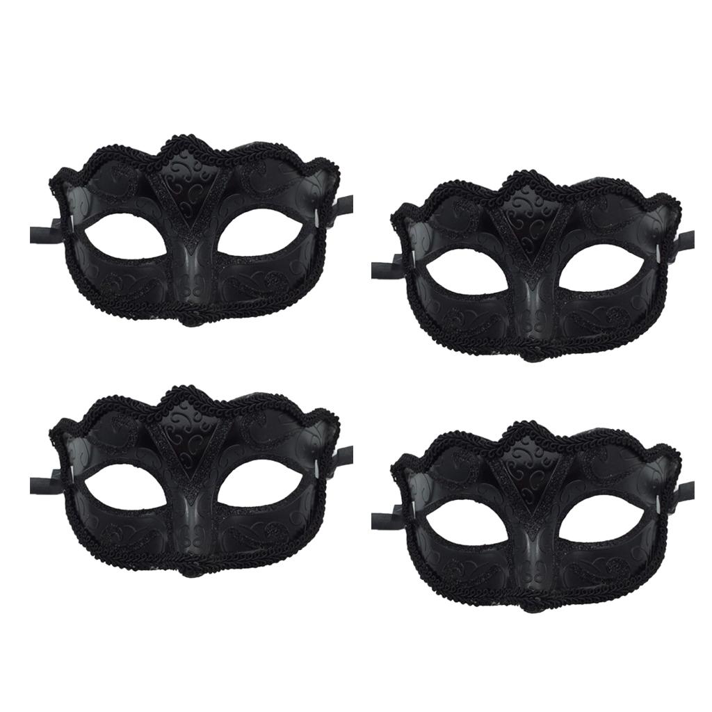 4 Pieces Women Mens Masquerade Ball Mask Venetian Party Eye Mask Black