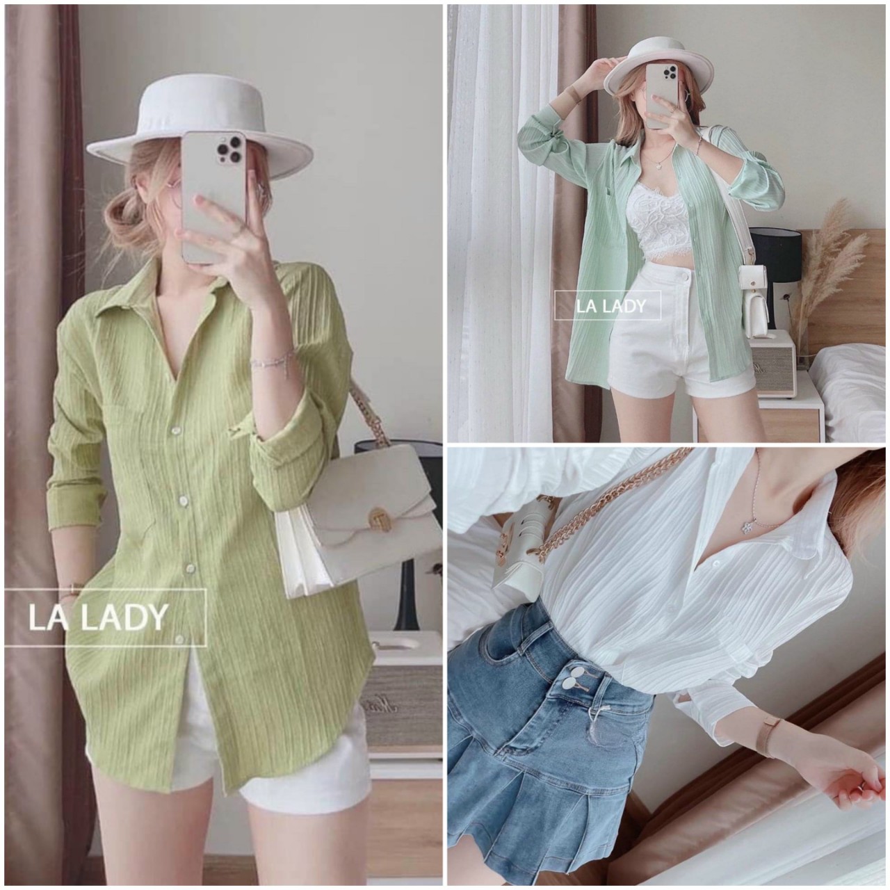 Áo sơ mi nữ dài tay form rộng vải đũi gân 3 màu phong cách hàn quốc