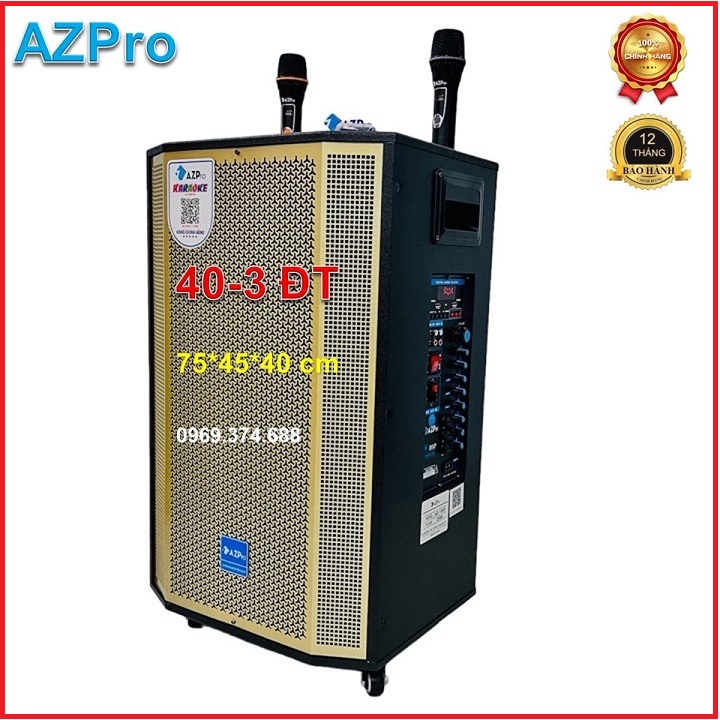 Loa kéo Bluetooth ,AZ-1508,Bass 40-3 đường tiếng,Thùng gỗ cao cấp,4 bánh xe,tặng 2 mic không dây.Hàng chính hãng AZPRO