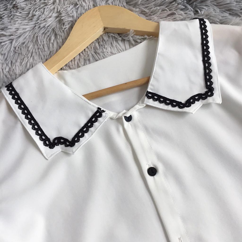 ÁO SƠ MI NỮ NGẮN TAY CHẤT LỤA MỀM MỊN CỔ ÁO VIỀN REN NỔI CỰC XINH AM15