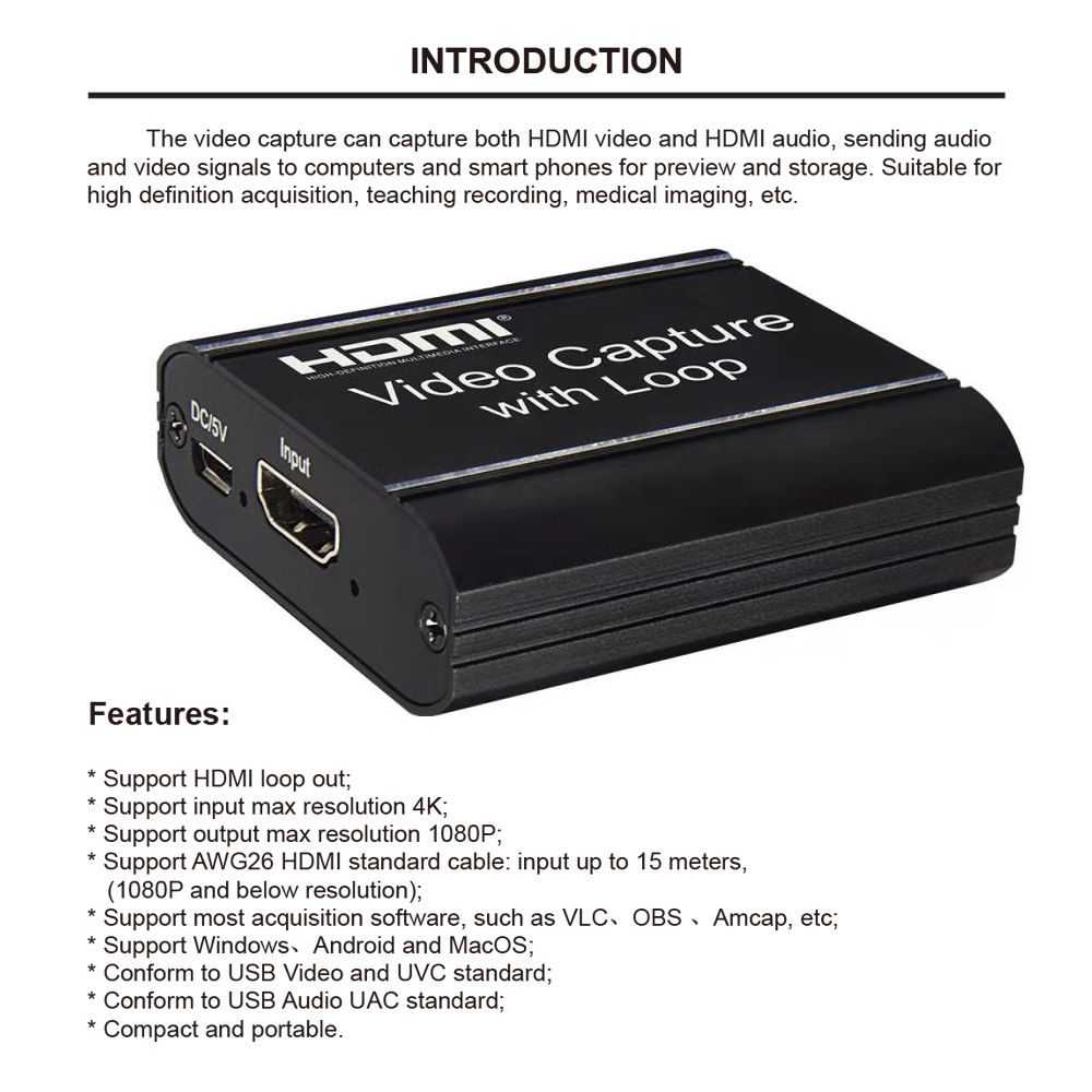 Thẻ Ghi Video USB Độ Phân Giải Cao 4K-Đa Phương Tiện 1080p Với Vòng Lặp