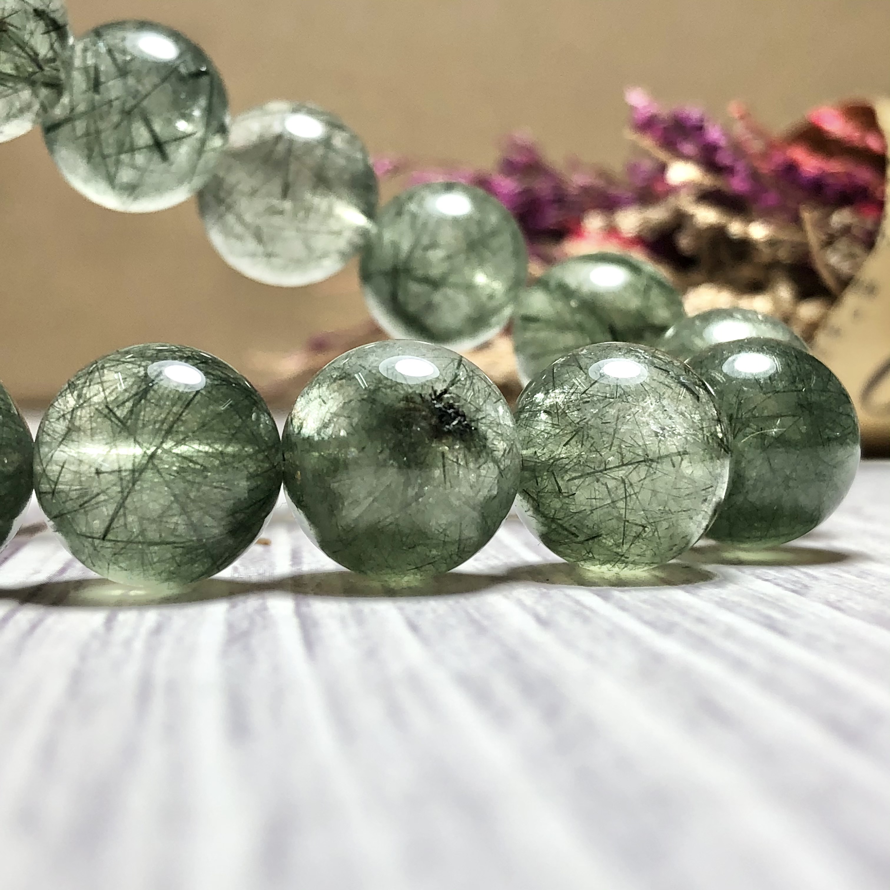 Vòng tay Thạch Anh Tóc xanh 13mm chuẩn 5A