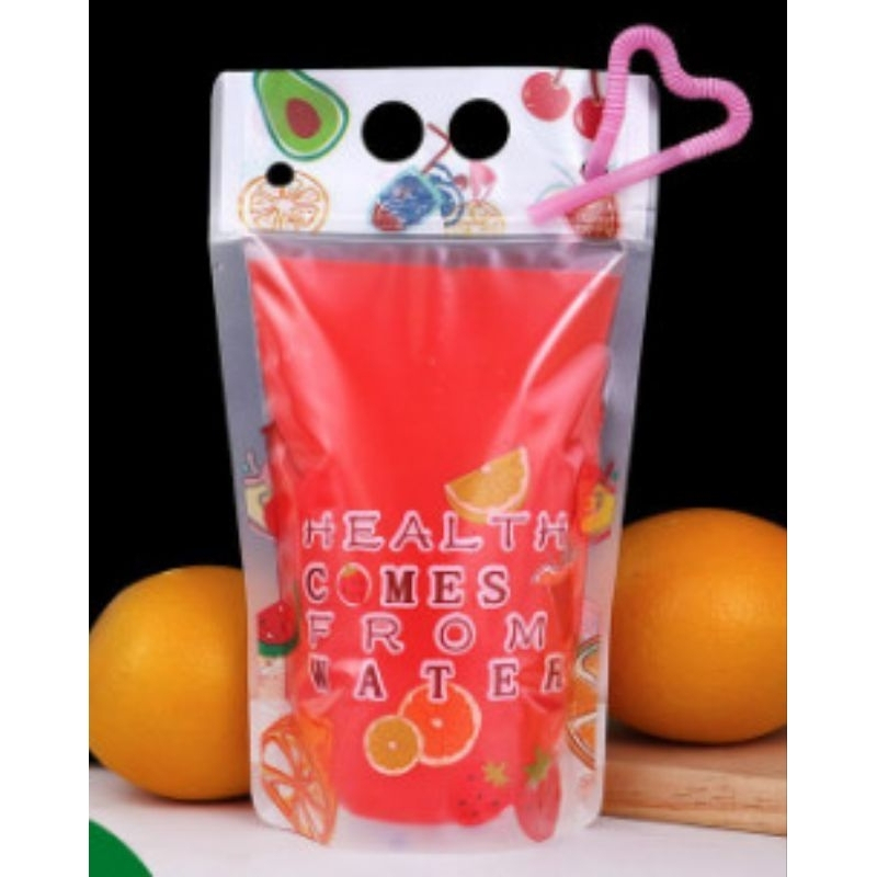 Túi zip đựng nước trái cây, Trà sữa, tặng kèm ống hút, thể tích 450-500ml tiện lợi