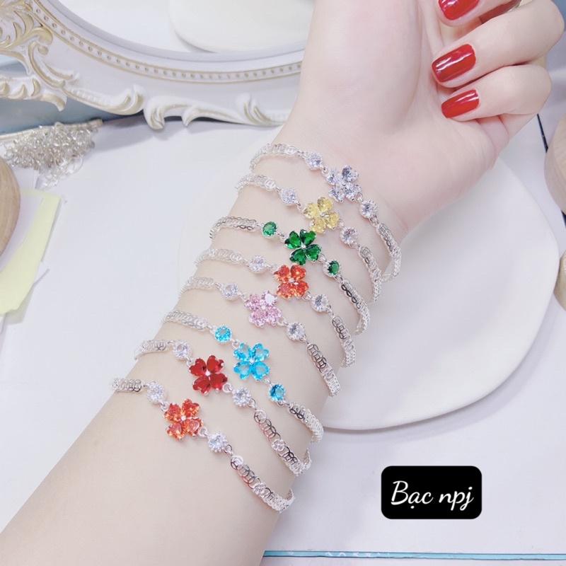 Lắc tay 4 lá đính đá màu sắc , vòng tay nữ Bạc xinh - Bạc npj