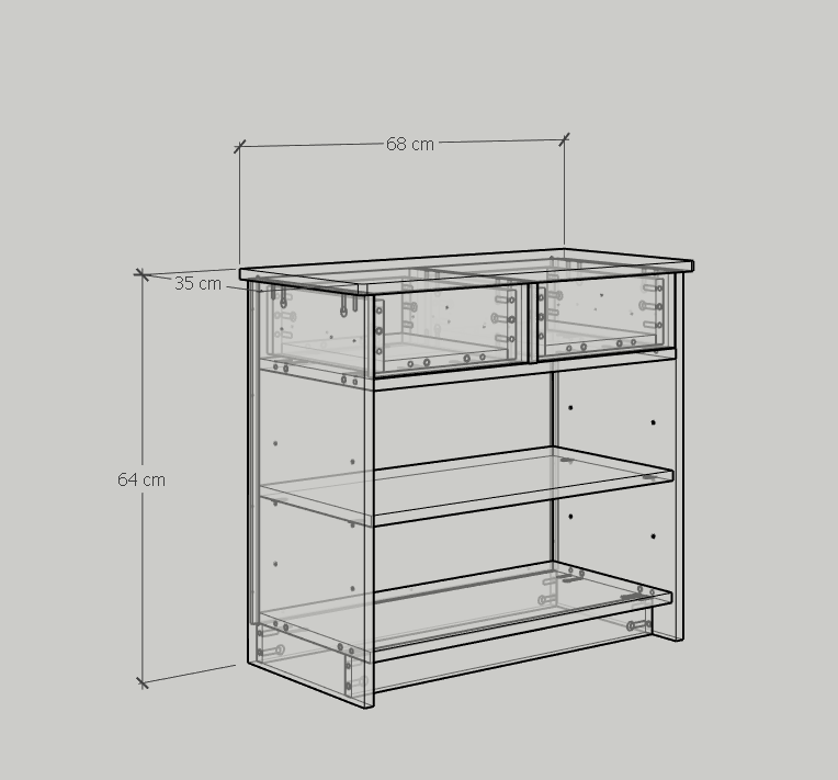 [Happy Home Furniture] NOMIA , Tủ lưu trữ 3 tầng - 2 ngăn kéo , 68cm x 35cm x 64cm ( DxRxC), THK_068