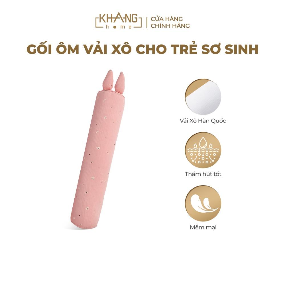 Gối Ôm Vải Xô Cho Trẻ Sơ Sinh Khang Home Thấm Hút Tốt 12x60cm