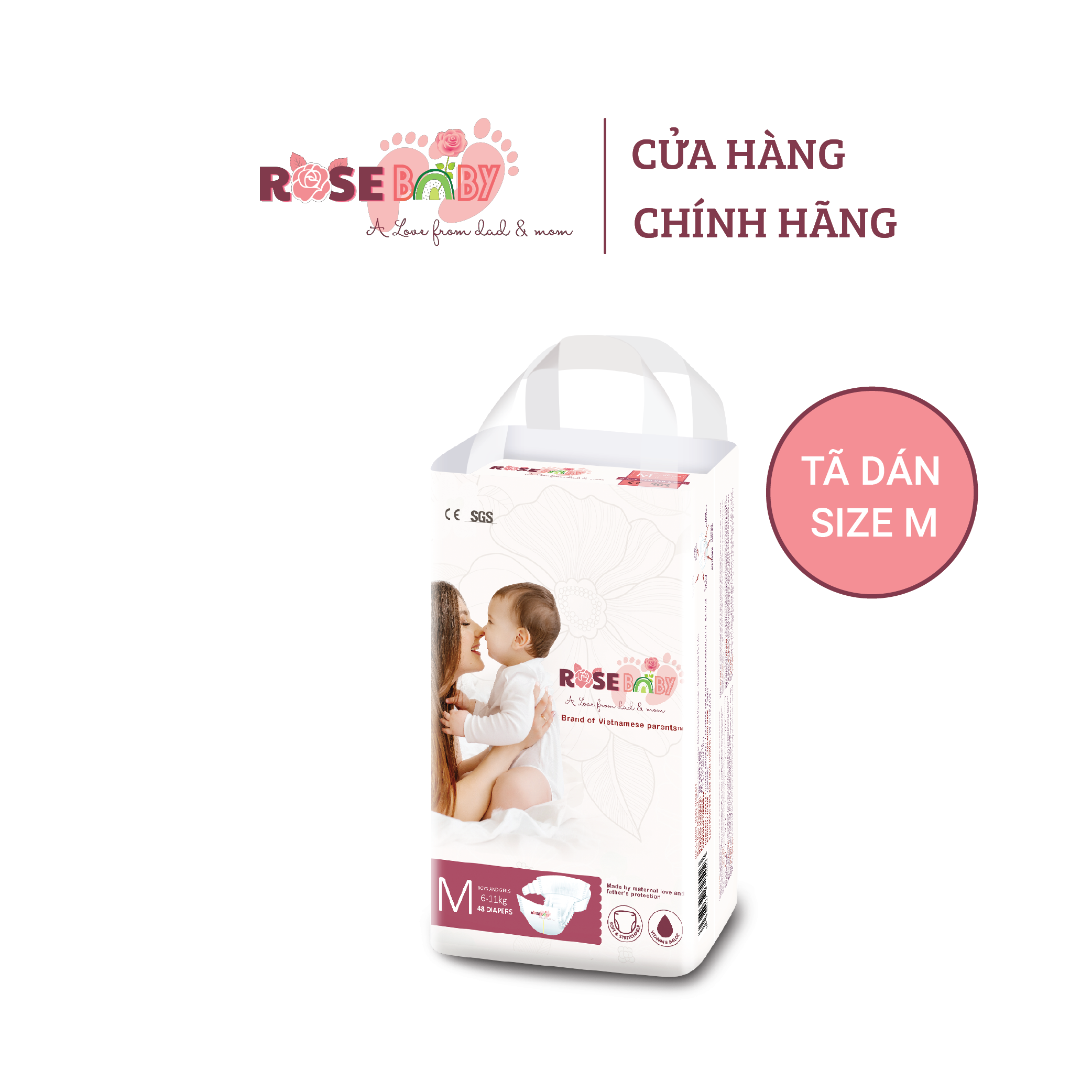 Bịch Tã Dán ROSE BABY size M (52 miếng)