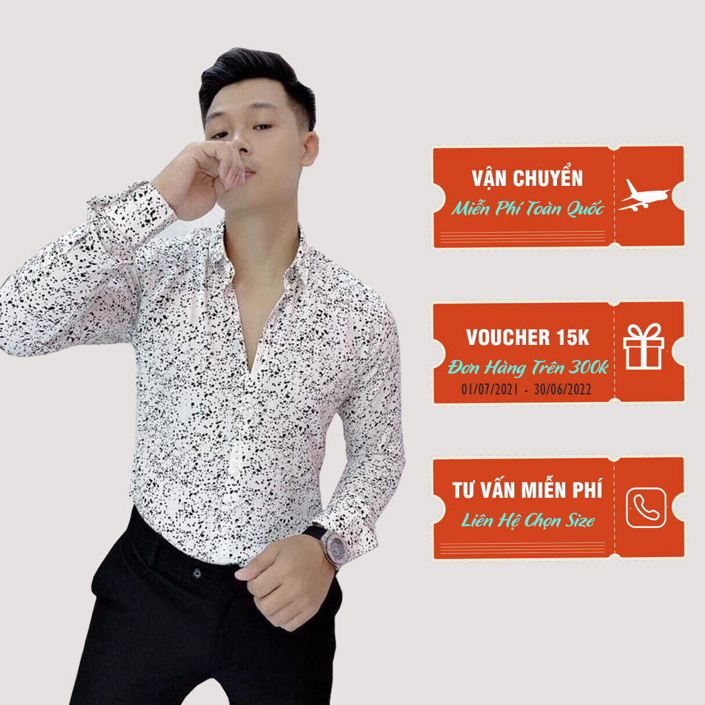 Áo sơ mi lụa nam họa tiết chấm bi