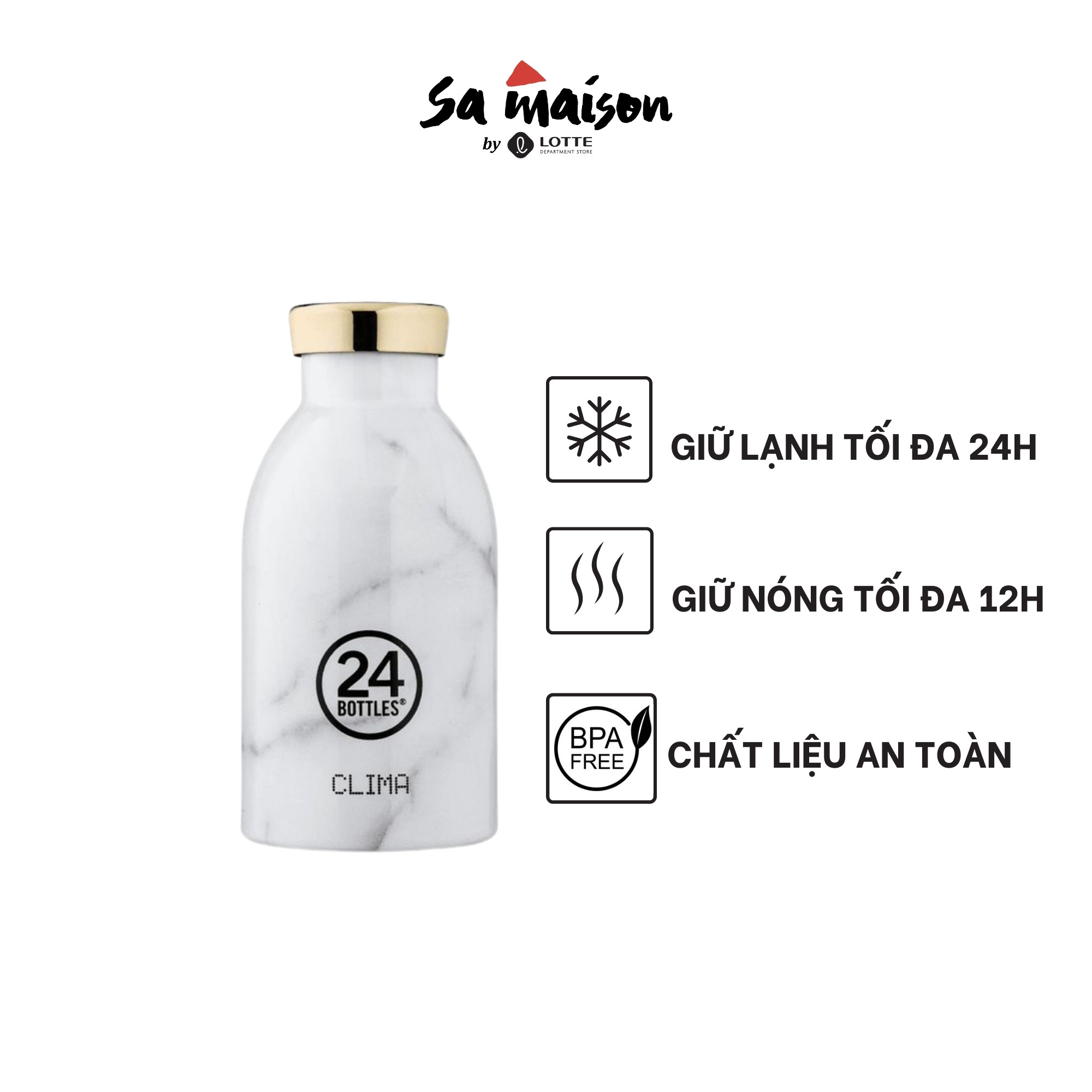 Bình giữ nhiệt chân không 24 Bottles Clima Carrara