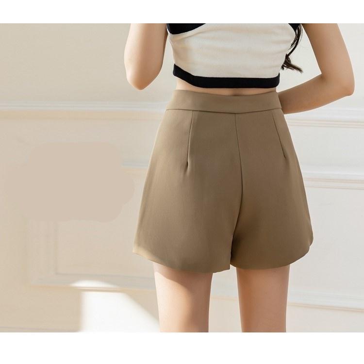 Quần short nữ lưng cao ống rộng DOLOXI 2 khuy bấm vải tuyết mưa Q86