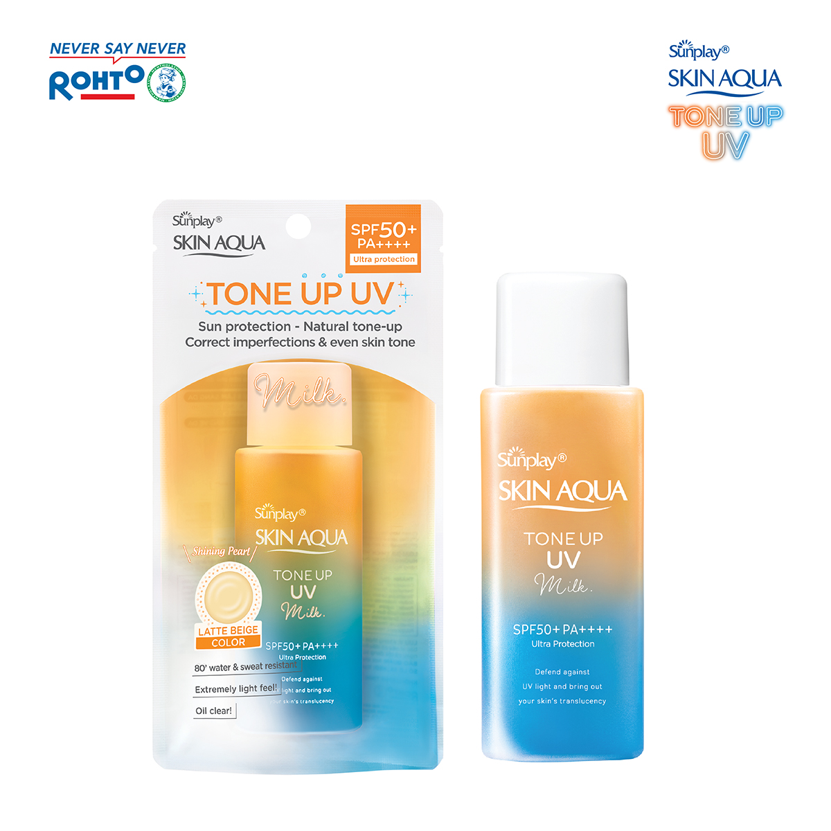 Kem Chống Nắng Nâng Tông Skin Aqua Tone Up Latte Beige Cho Mọi Tông Da, Dạng Tinh Chất Sunplay Skin Aqua Tone Up Uv Essence Latte Beige Spf 50 Pa 50G