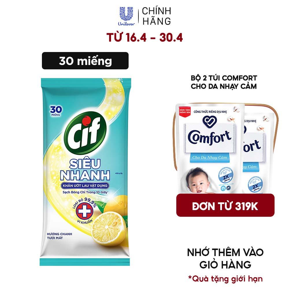 Khăn Ướt Lau Vật Dụng Cif Siêu Nhanh 30 miếng