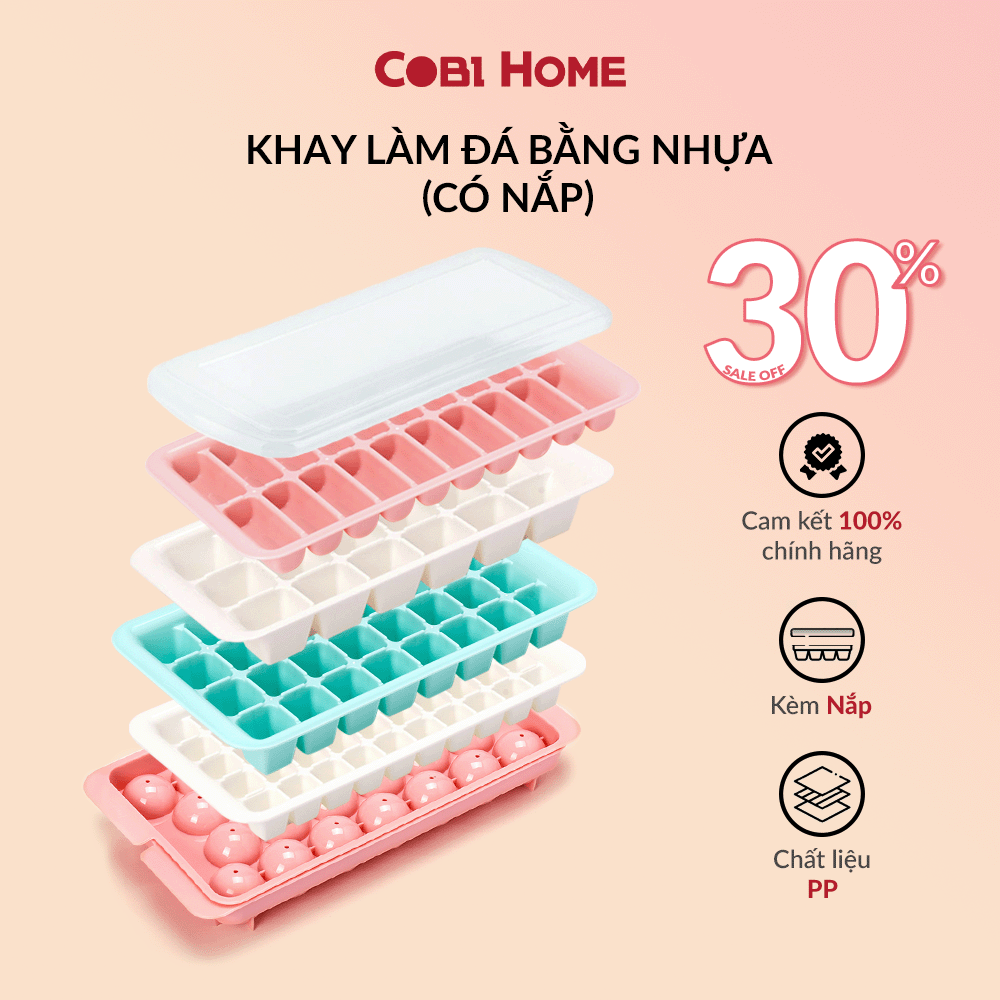 Khay đá 20 viên chữ nhật, có nắp đậy - nhiều màu