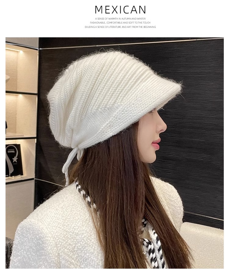 Mũ Nón len nữ nam beret lưỡi trai 2 lớp dệp kim thời trang Hàn Quốc màu trắng DN19121640