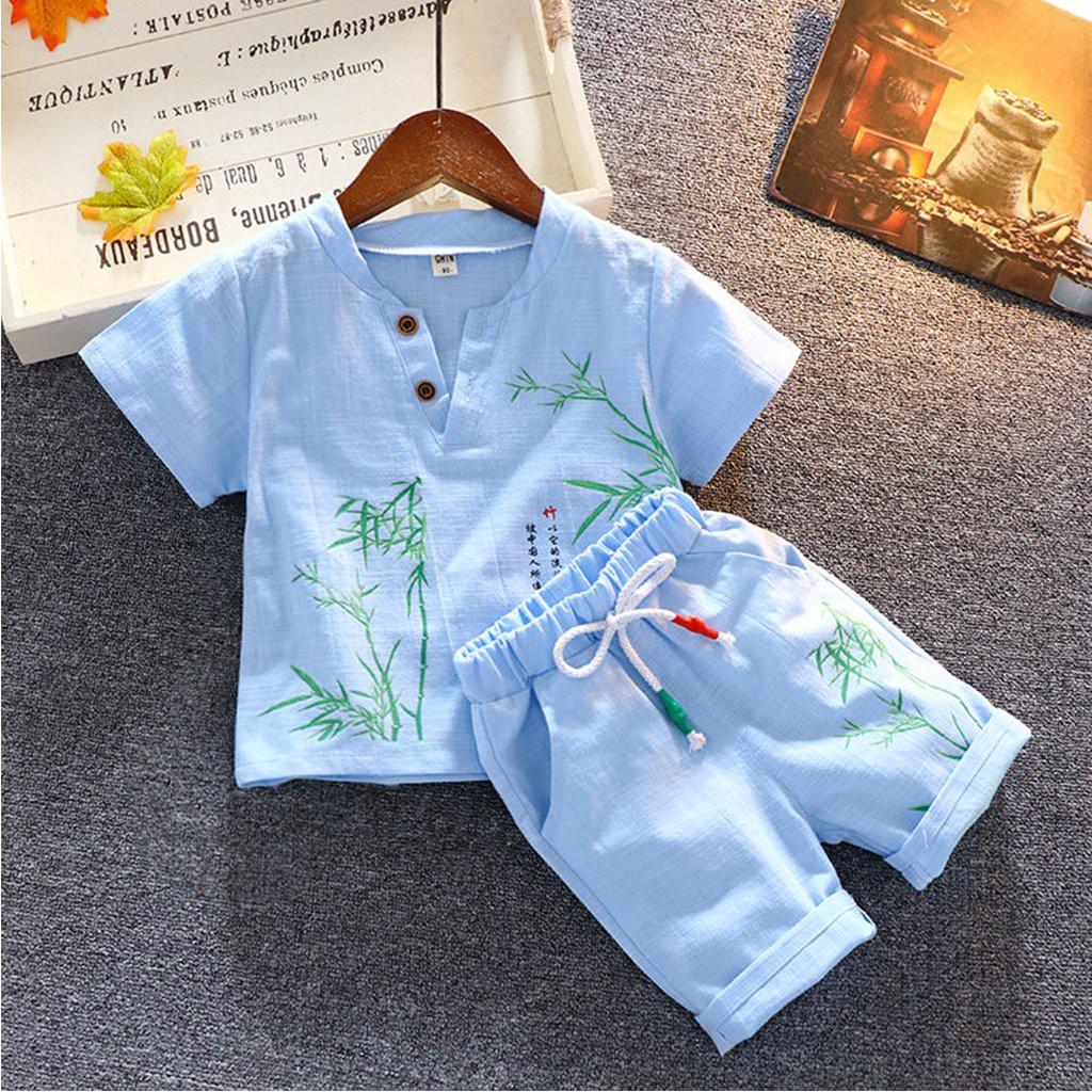 Hàng Cao Cấp Bộ Cộc Tay Cho Bé In Hình Cây Tre Chất Đũi Cực Xinh - SUMO KIDS