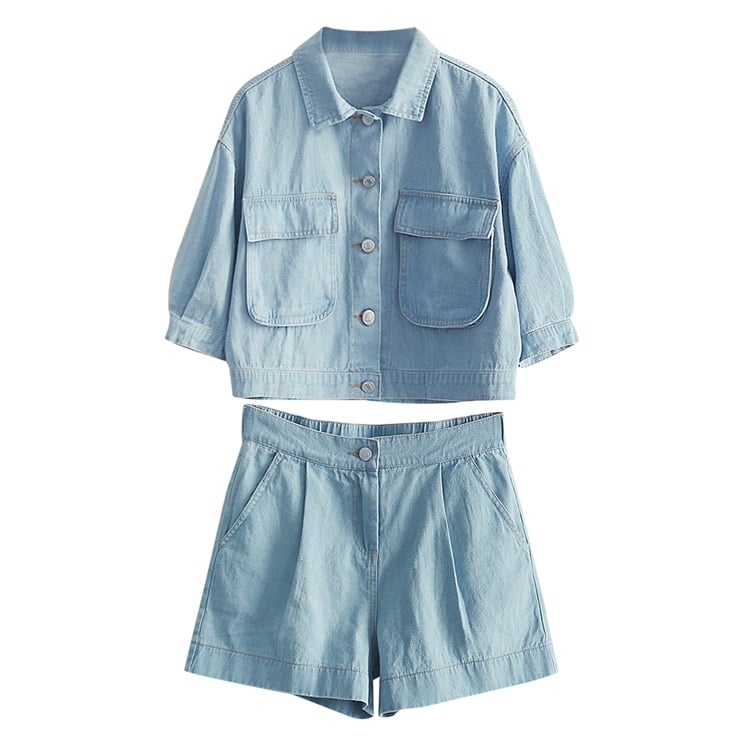 Đồ bộ mặc đi chơi cafe đi dã ngoại chất denim dành cho nữ AE02