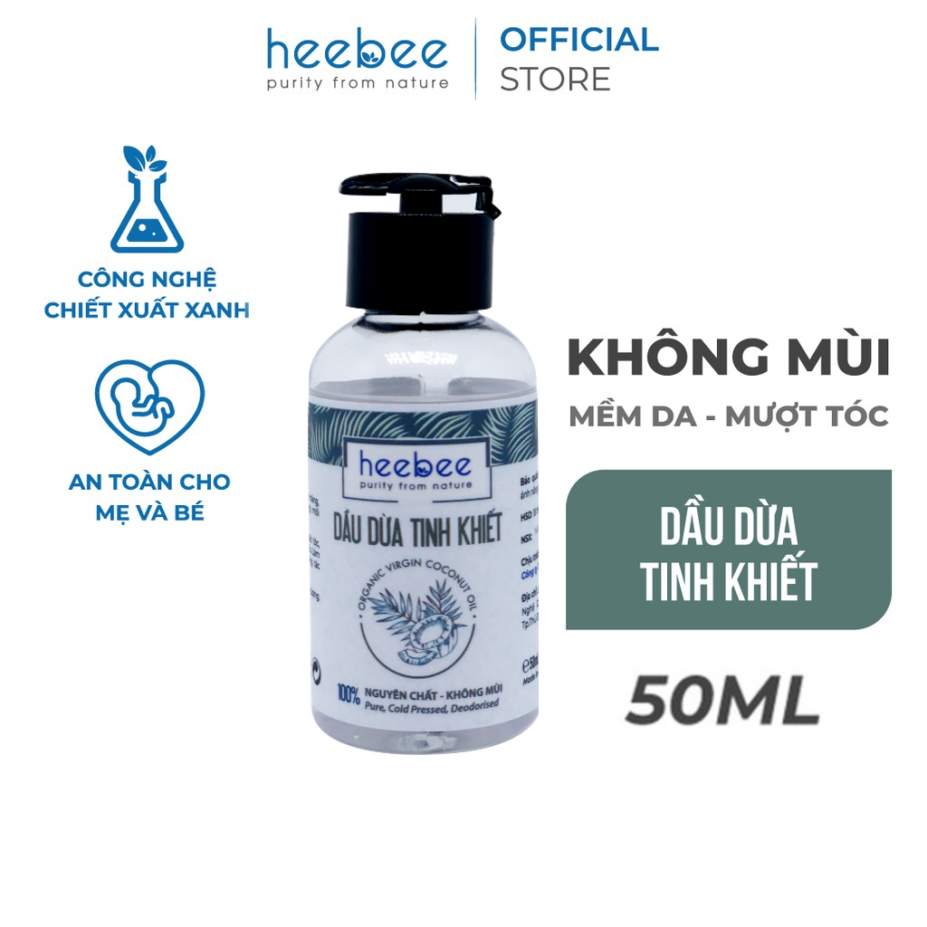 Dầu Dừa Tinh khiết Heebee Không Mùi Mềm Da, Mượt Tóc - Extra Virgin Coconut Oil 50ml
