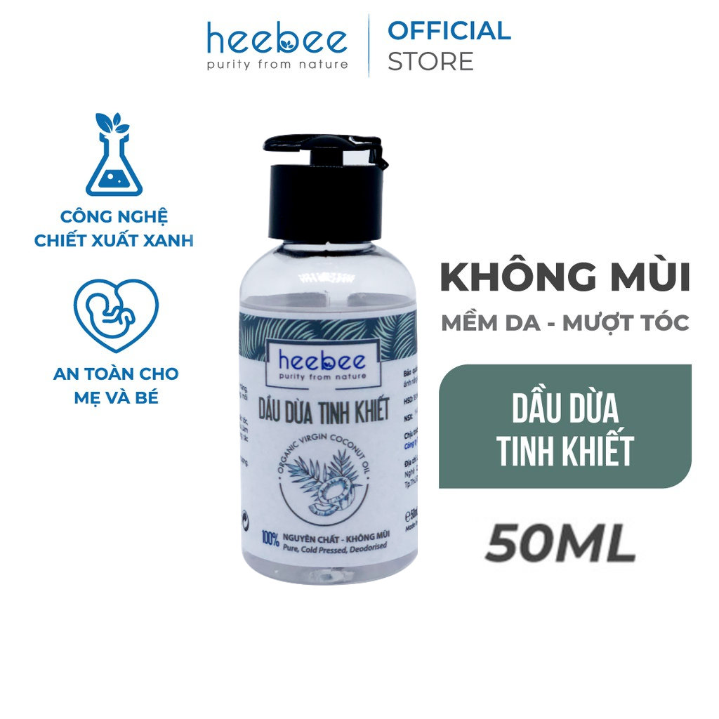 Dầu dừa Tinh khiết Không mùi mềm da, mượt tóc Heebee - Extra Virgin Coconut Oil 50ml - 150ml