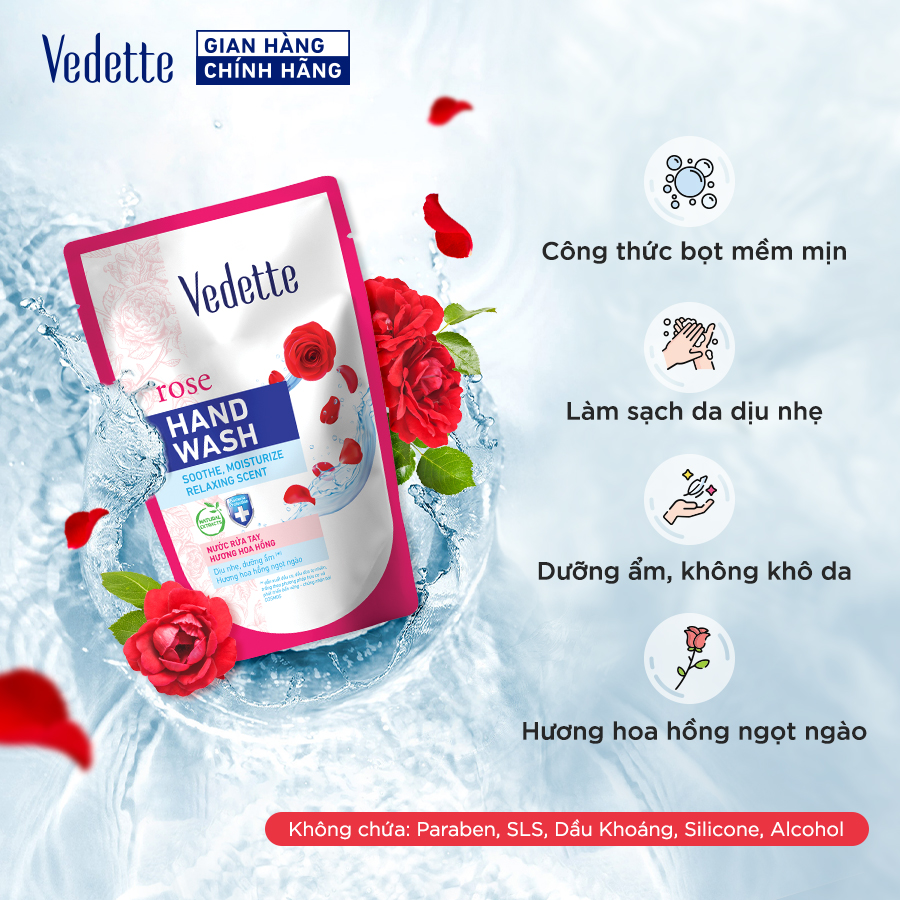 Nước rửa tay hand wash Hoa Hồng Vedette 400ml
