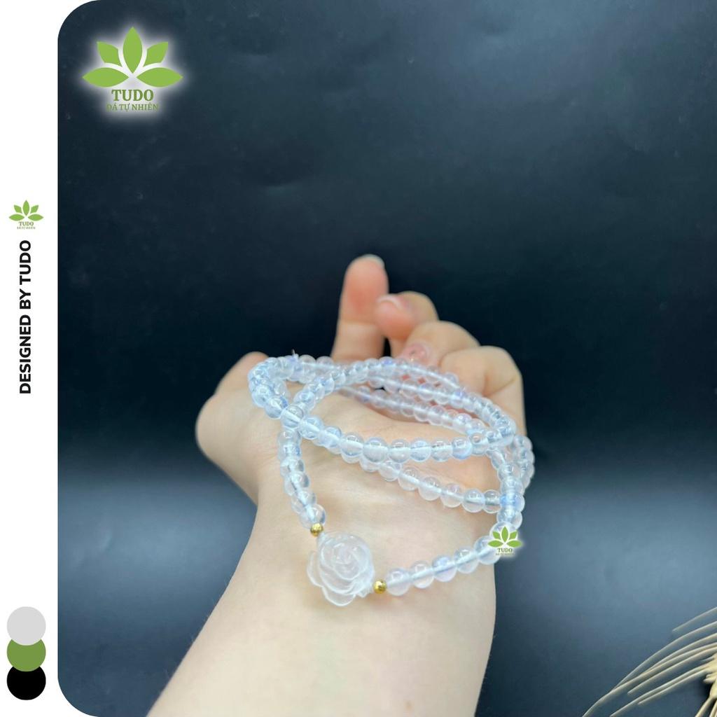 Vòng Phong Thủy Mệnh Kim Thủy TUDO VCVMOON AU10K Charm Hoa Mẫu Đơn, Chuỗi hạt quấn 3 vòng B22K1100