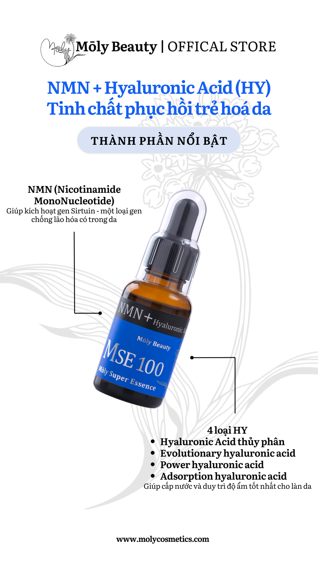 MSE100 Super Essence HY - Tinh chất phục hồi trẻ hóa da NMN+HY 30ml - Mōly Beauty