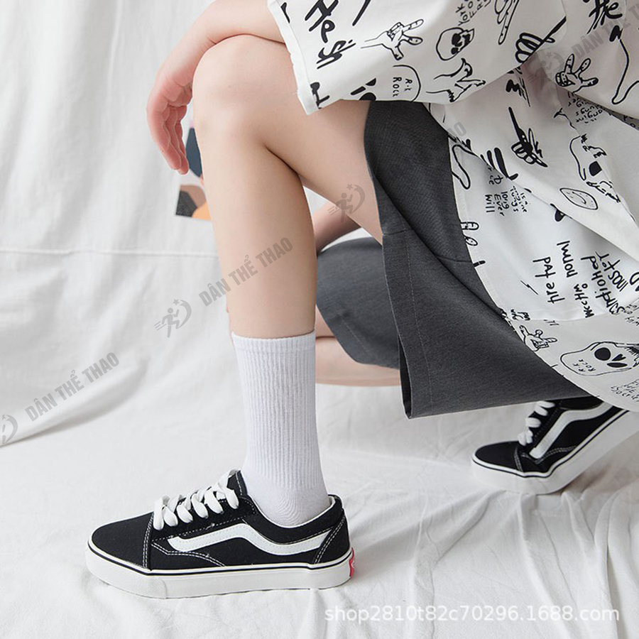 Tất vớ nam nữ màu trơn chất liệu vải Cotton co giãn bốn chiều phong cách hiện đại