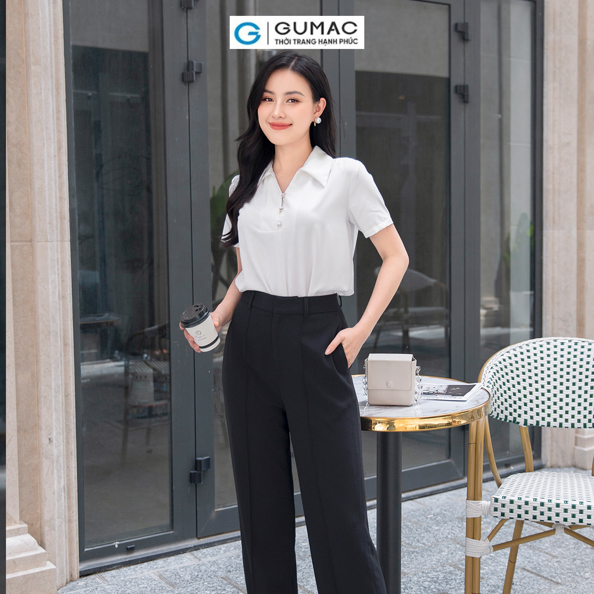 Quần tây nữ phom suông rộng giấu nút chiết ly công sở thanh lịch tôn dáng thời trang GUMAC QD09024