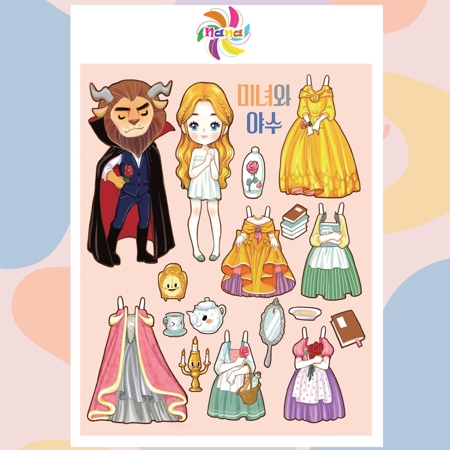 Búp bê giấy Chibi các nàng công chúa cổ tích Disney đồ chơi cắt thủ công cho bé Combo 7 hình siêu đáng yêu 002