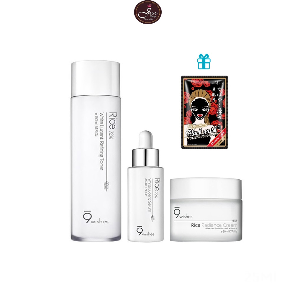 Bộ 3 Sản Phẩm Cấp Ẩm, Dưỡng Trắng Da Từ Gạo 9 Wishes Tặng 1 Mặt Nạ Sexylook