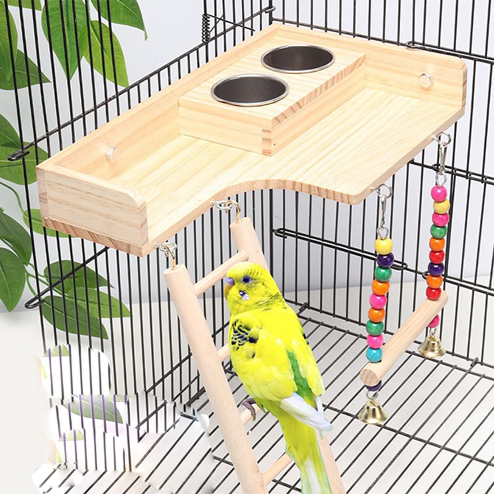 Pet Bird Parrot Playground Wooden Ladder Toy Interactive Platform Accessory