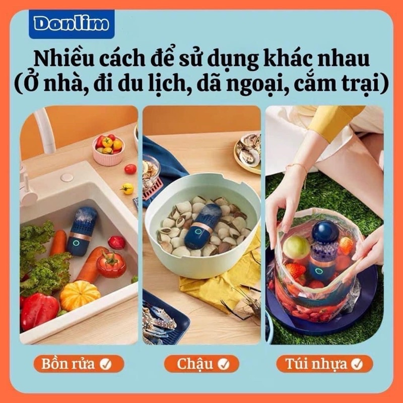 Máy khử trùng, tiệt trùng hoa quả Donlim, loại bỏ chất bảo quản, máy rửa rau tự động không dây sử dụng cho gia đình