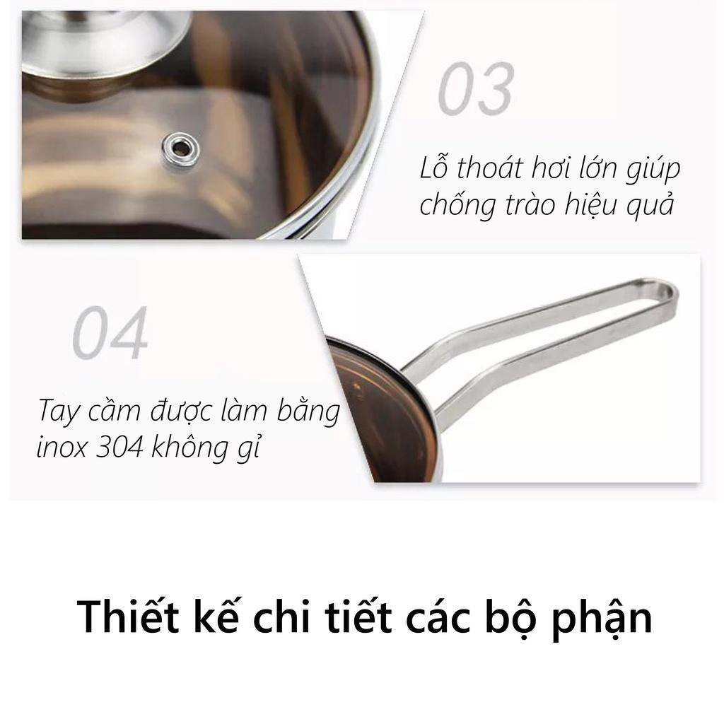 Quánh nấu bột đáy từ SUPO 14cm, nồi nấu cháo cho bé inox 304, Quánh chống dính có nắp dùng cho bếp từ, bếp điện, bếp ga