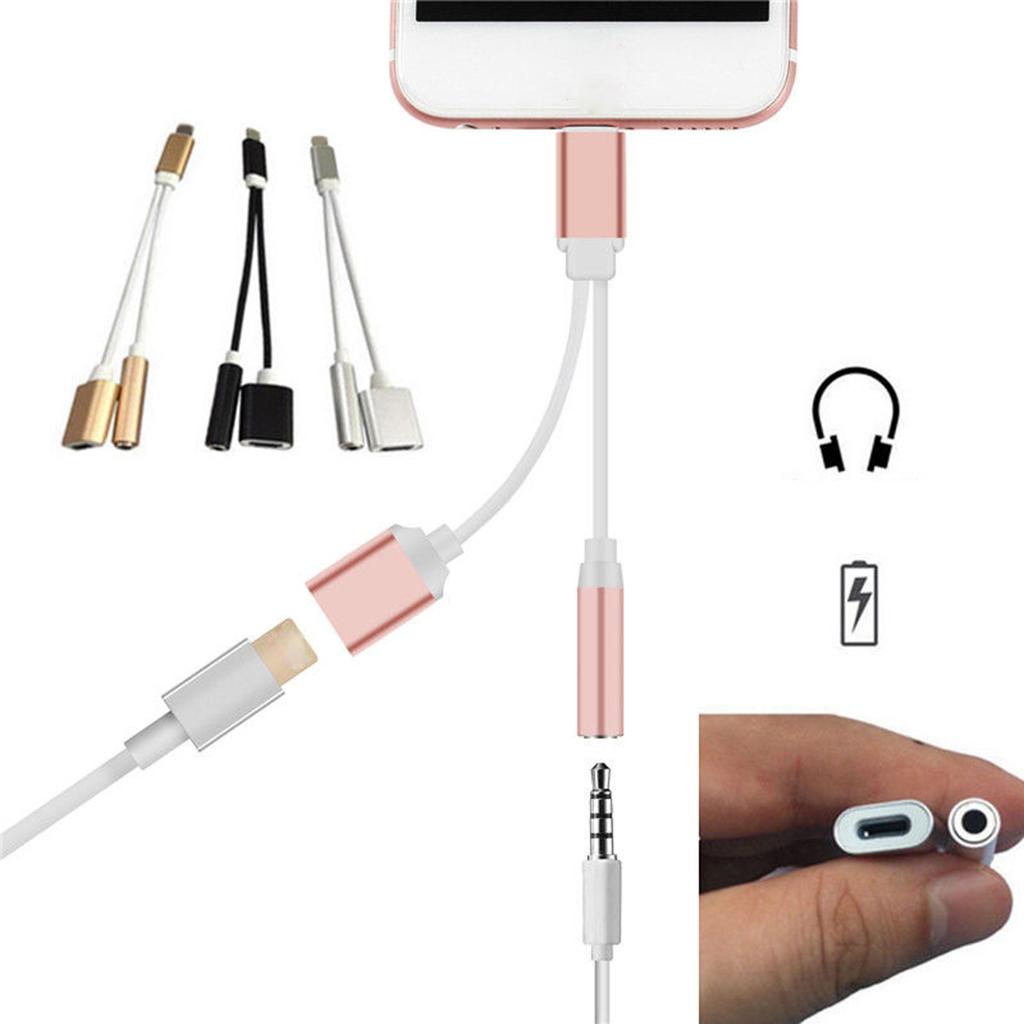 2x3.5mm Headphone Audio Adapter Charger Cable For iPhone 7 8 Plus X Silver