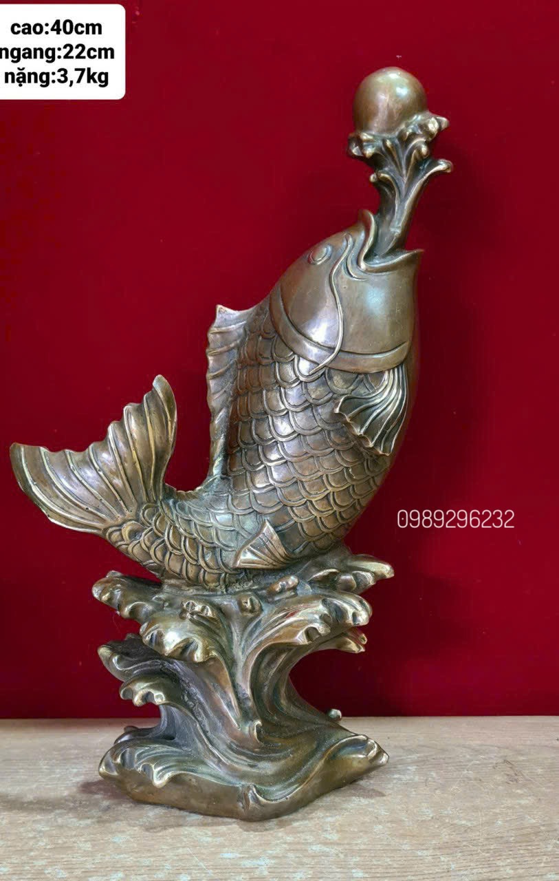 Cá chép nhả ngọc bằng đồng hun cao 40cm - Cá chép nhả ngọc 40cm