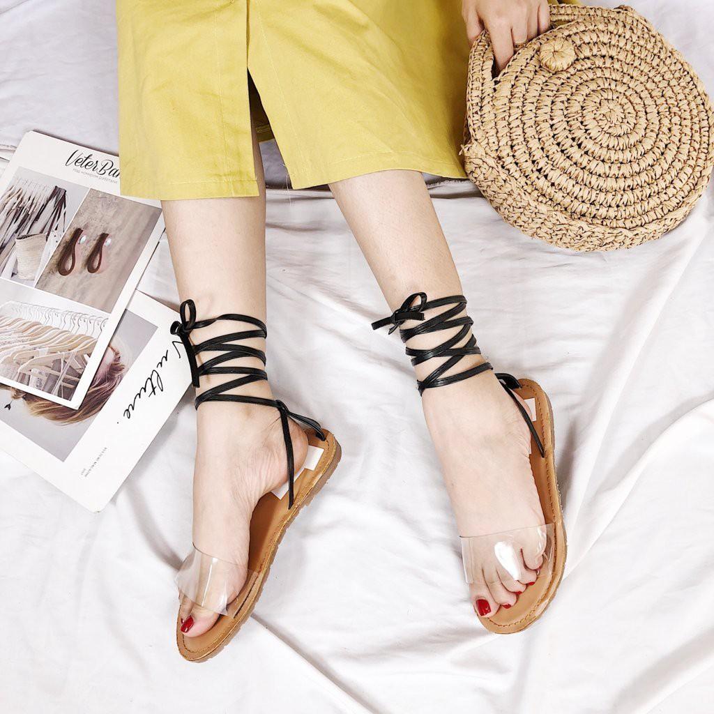 (CÓ SẴN) Giày sandal nữ cột dây chiến binh quai trong suốt đi biển mùa hè
