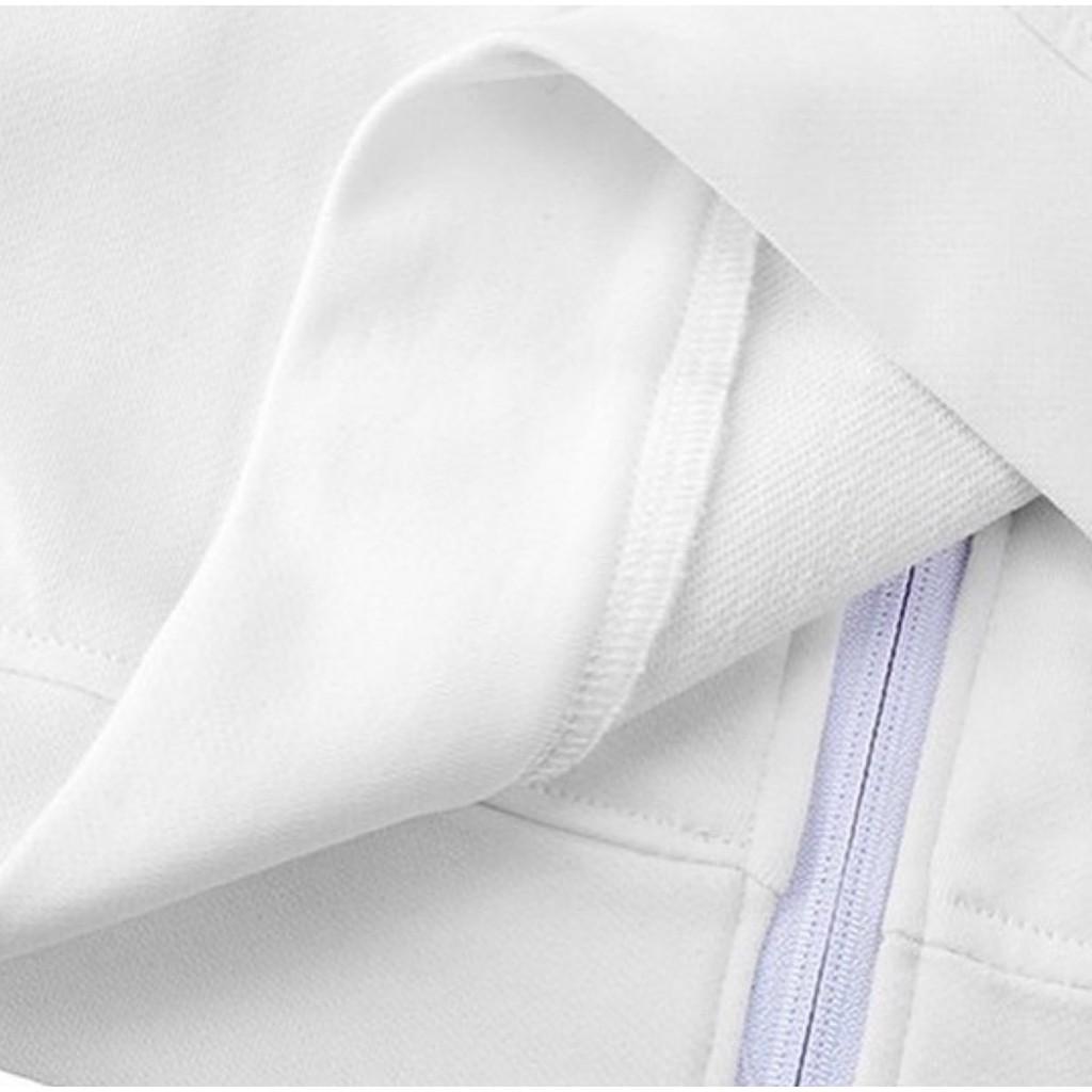 Bomber nỉ trắng sọc tay - ẢNH THẬT