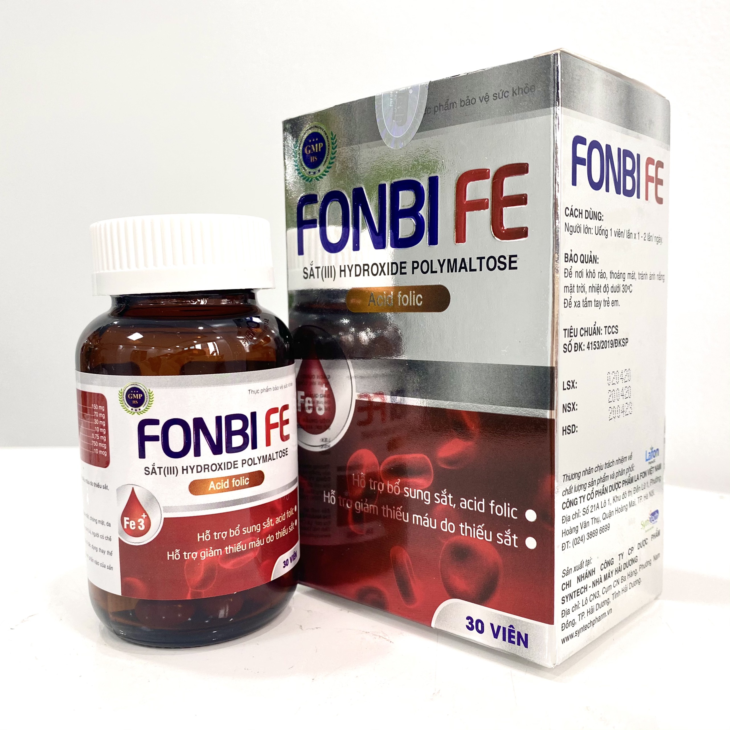 Viên uống bổ sung Sắt III, Acid folic, Vitamin B12 cho bà bầu, phụ nữ có thai và cho con bú không gây táo bón FONBIFE lọ 30 viên