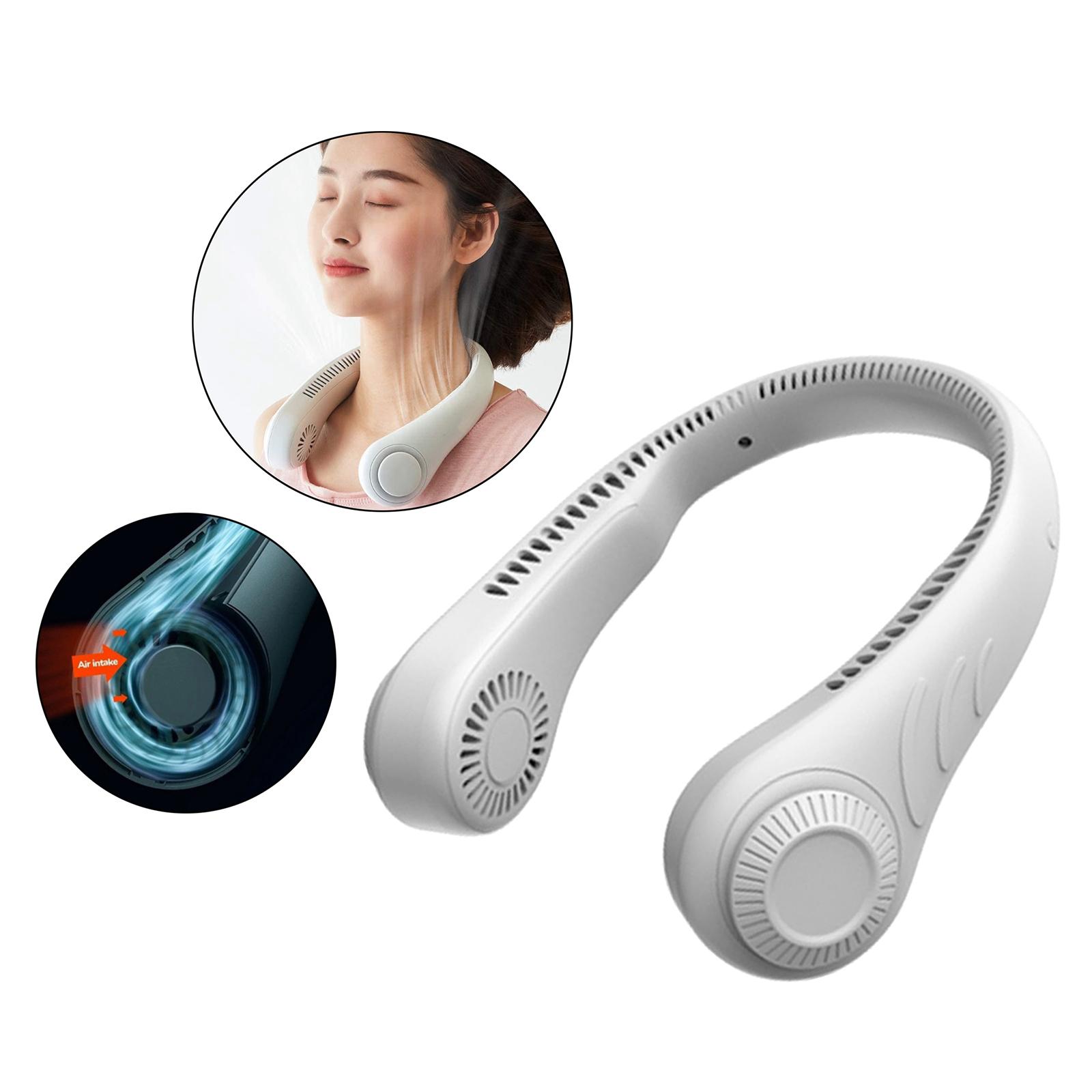 2xPortable Leafless Hanging Neck Fan Mini Cooling Neckband Electric White