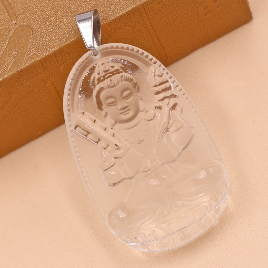 Mặt Dây Chuyền Phật Hư Không Tạng Bồ Tát Đá Pha Lê Trắng Size Nhỏ 3.6cm & Size Lớn 5cm- Tặng Kèm Móc Inox - Phong Thủy 868 - May Mắn - Bình An