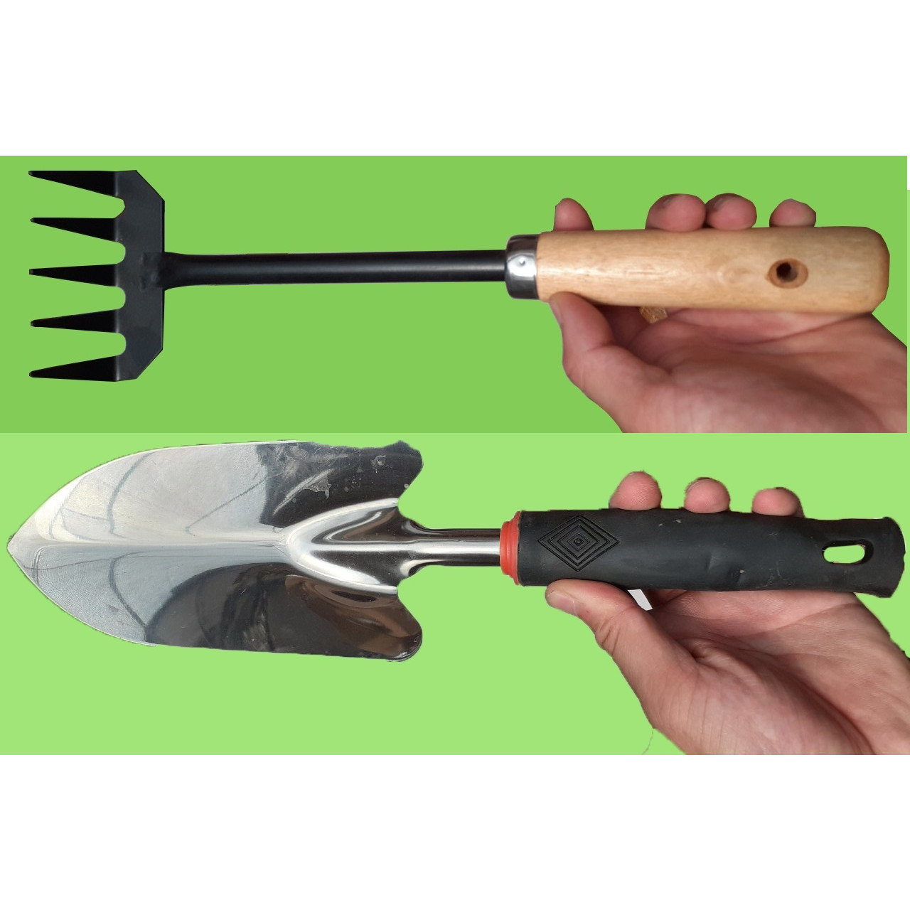 COMBO CÀO ĐẤT CẦM TAY MINI ĐA NĂNG + XẺNG LÀM VƯỜN MINI LƯỠI INOX CÁN NHỰA ĐA NĂNG