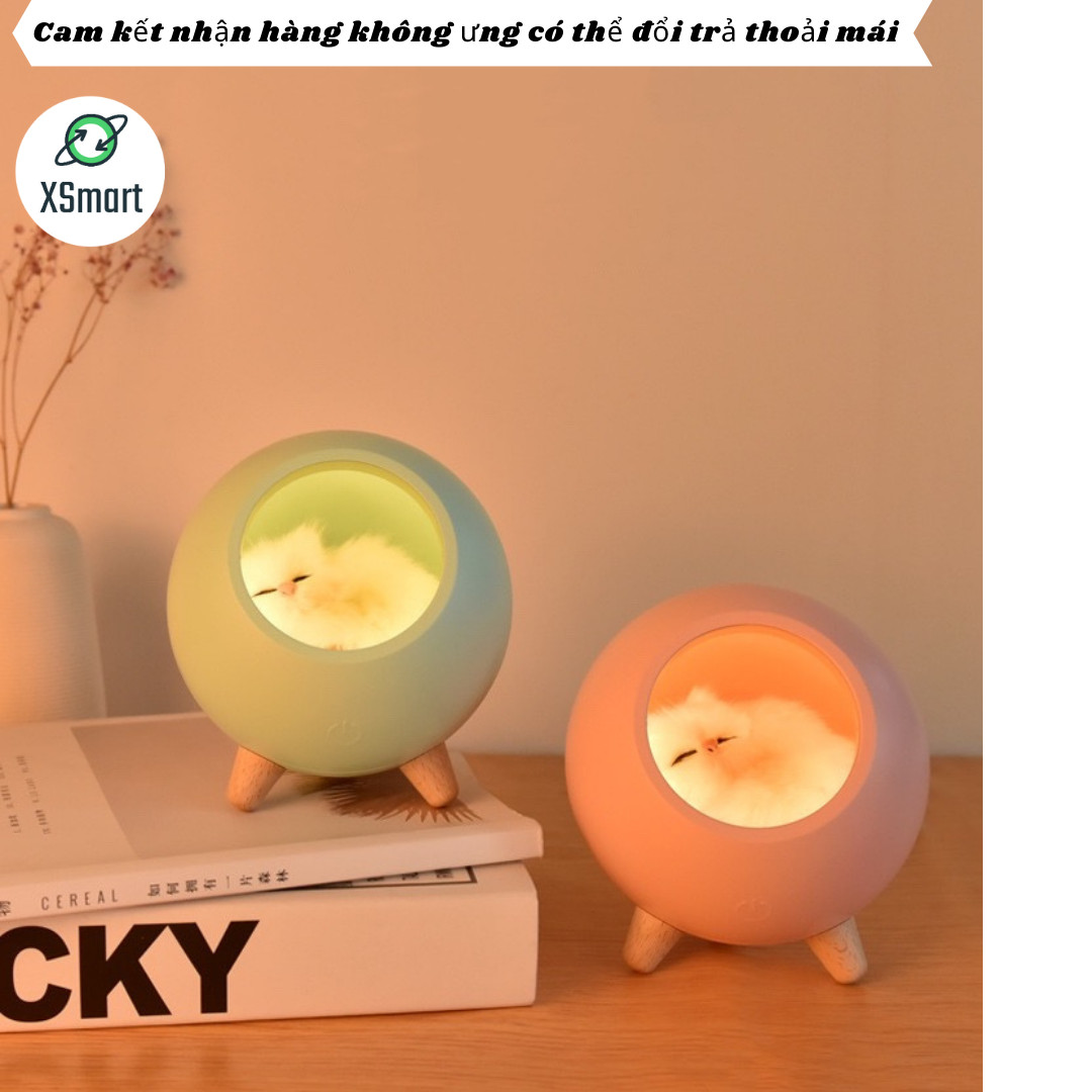 Đèn Ngủ Trang Trí XSmart Tích Hợp Loa Bluetooth Không Dây Mèo Con Cute Màu Hồng Chỉnh Được Độ Sáng - Hàng Chính Hãng