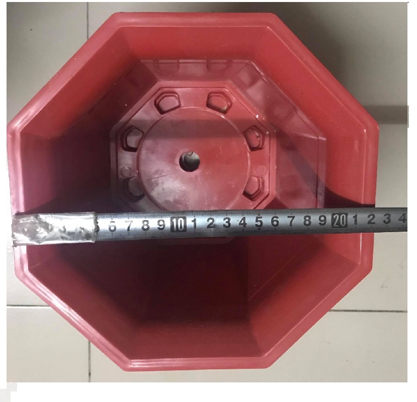 1 Chậu Nhựa Trồng Cây Hoa, Cây Cảnh Bát Giác Màu Đỏ Kích Thước 210x170