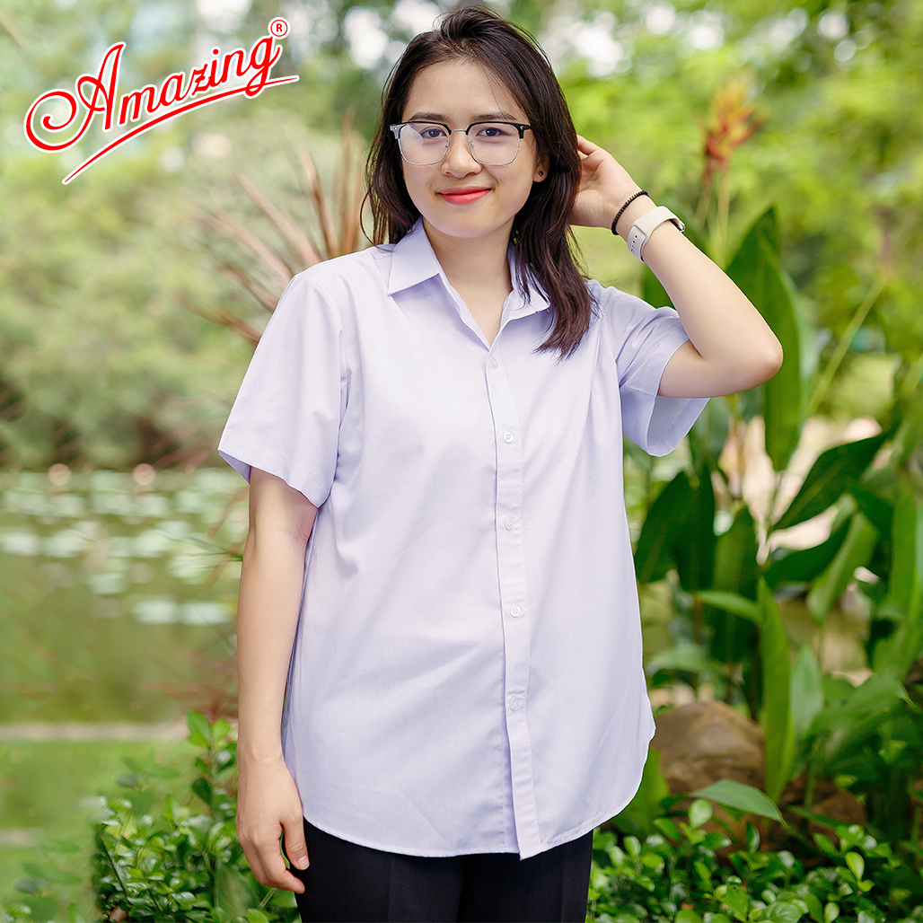 Áo sơ mi nữ trắng form rộng tay ngắn, đồng phục học sinh, đồng phục công sở,size từ 30-65kg,chất liệu KT Silk