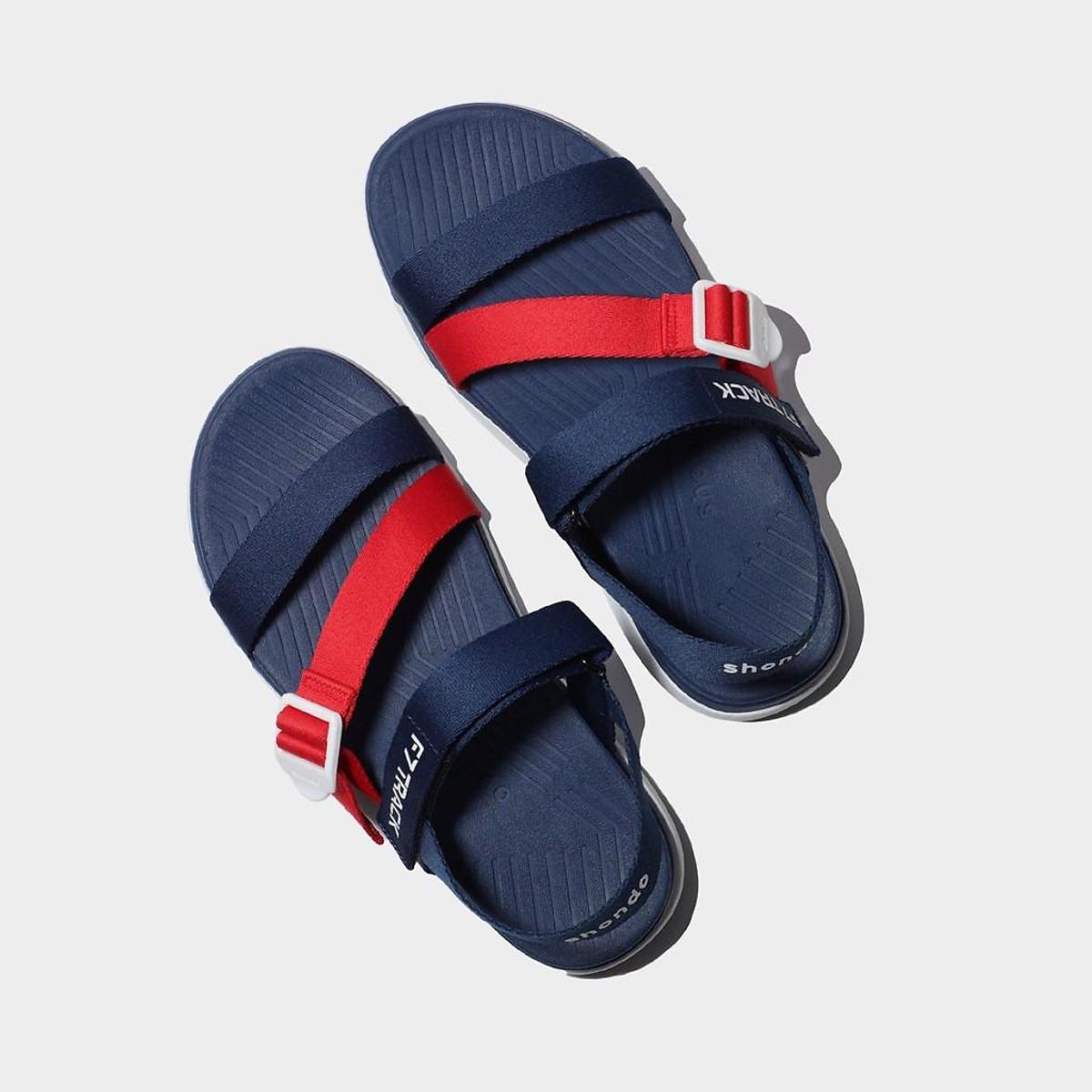 Giày sandal Shondo F7 Track nam nữ đi học đế bằng xanh navy đế trắng F7T0036