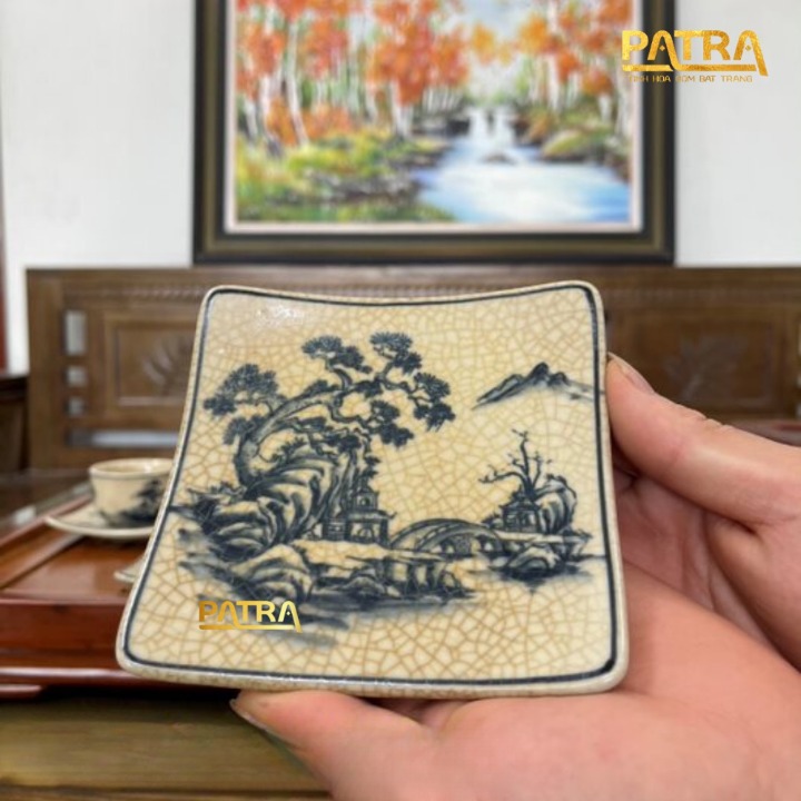 Bộ ấm chén uống trà cao cấp , bộ ấm trà Bát Tràng men rạn 005