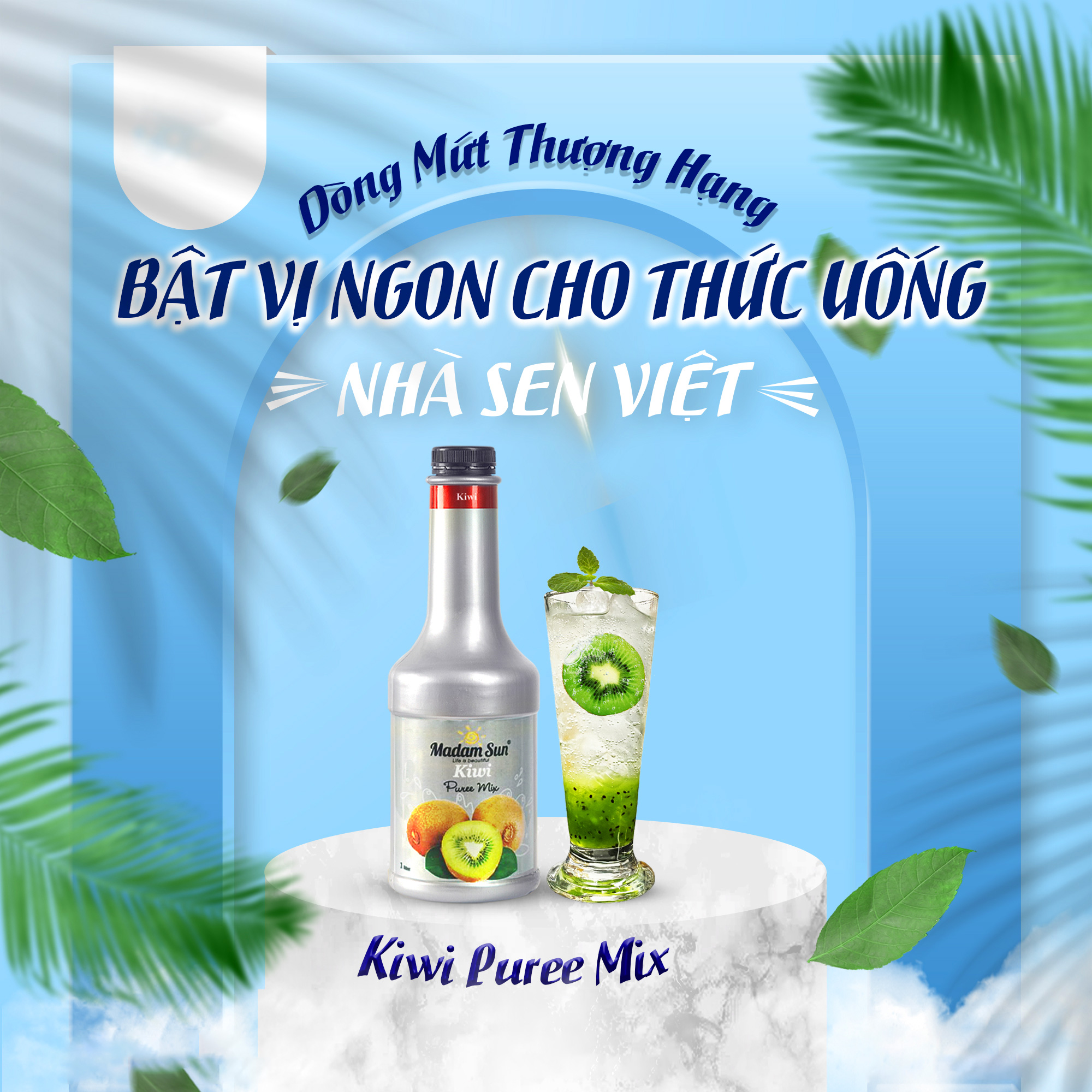 Mứt trái cây pha chế Madamsun vị Kiwi (Kiwi Puree Mix) chai 1L - Hàng nhập khẩu chính hãng Malaysia