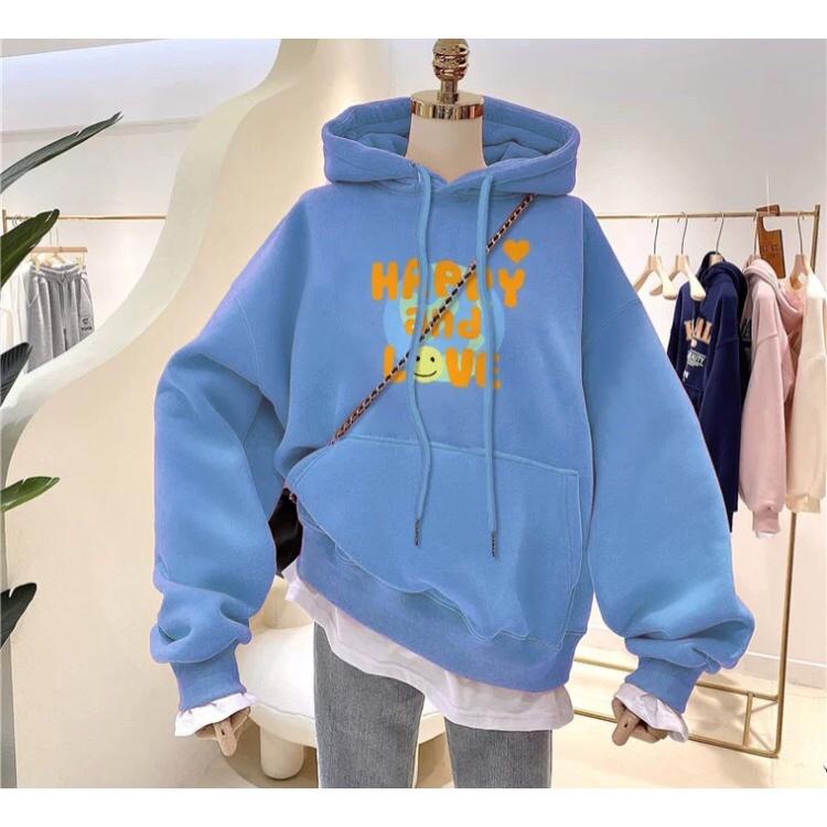 Áo hoodie nam nữ happy and love chất nỉ bông siêu dày , phom rộng size từ 37 đến 65kg