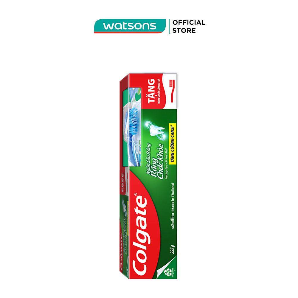 Kem Đánh Răng Colgate Cavity Protection Strong Teeth Icy Cool Mint 225g + Bàn Chải Lông Tơ