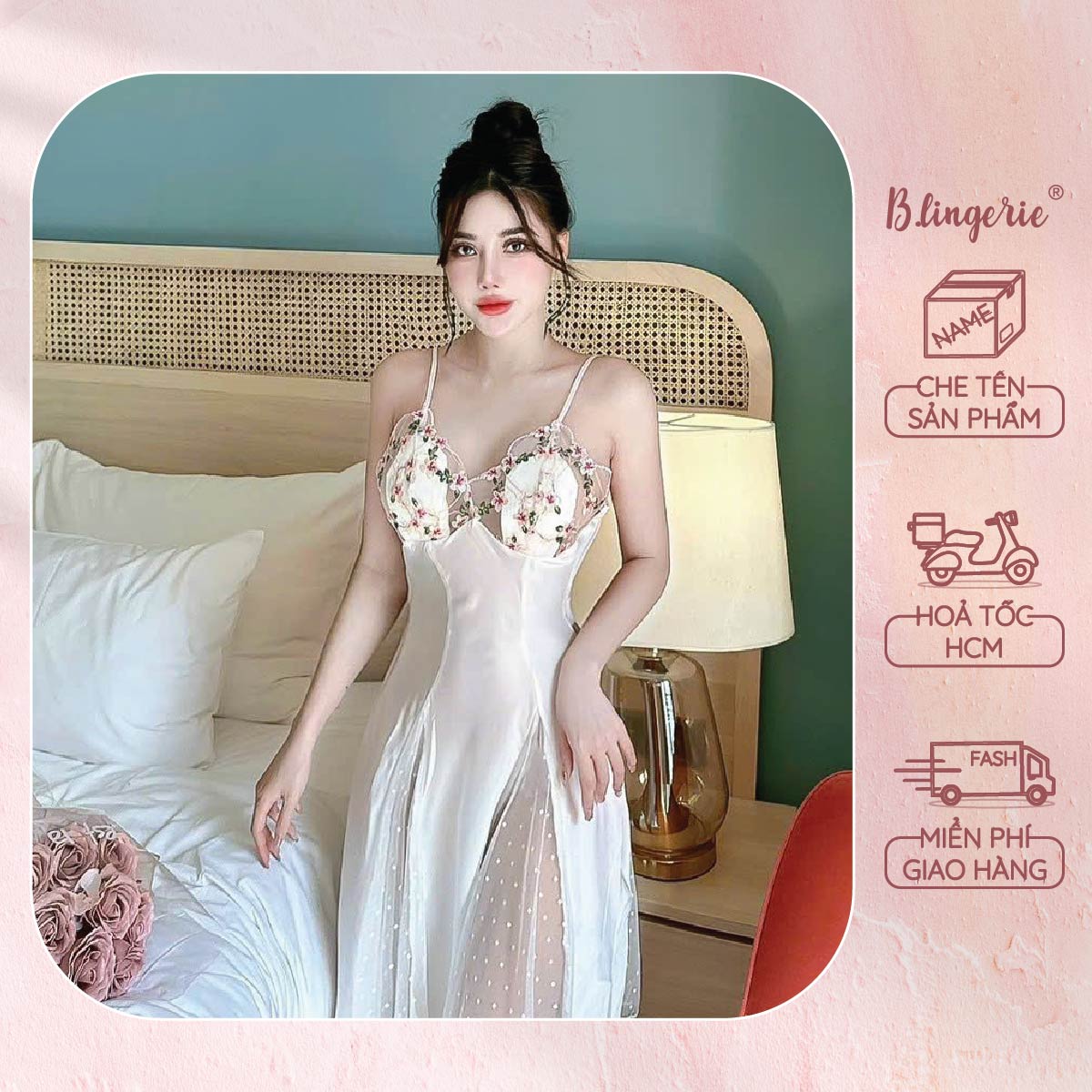 Váy Ngủ Hoa Hai Dây - B.Lingerie